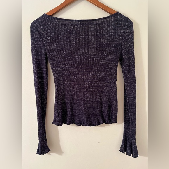 Free People Intimately V Neck knit front bow tie flutter cuffs slits size XS - Picture 2 of 9